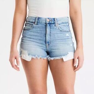 American Eagle Distressed High Rise Shortie Light Blue Jean Shorts